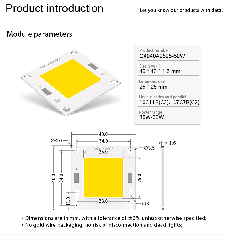 Has Stable Quality LED COB 30W 40W 50W 60W 100W 4040 COB for LED Ceiling Light